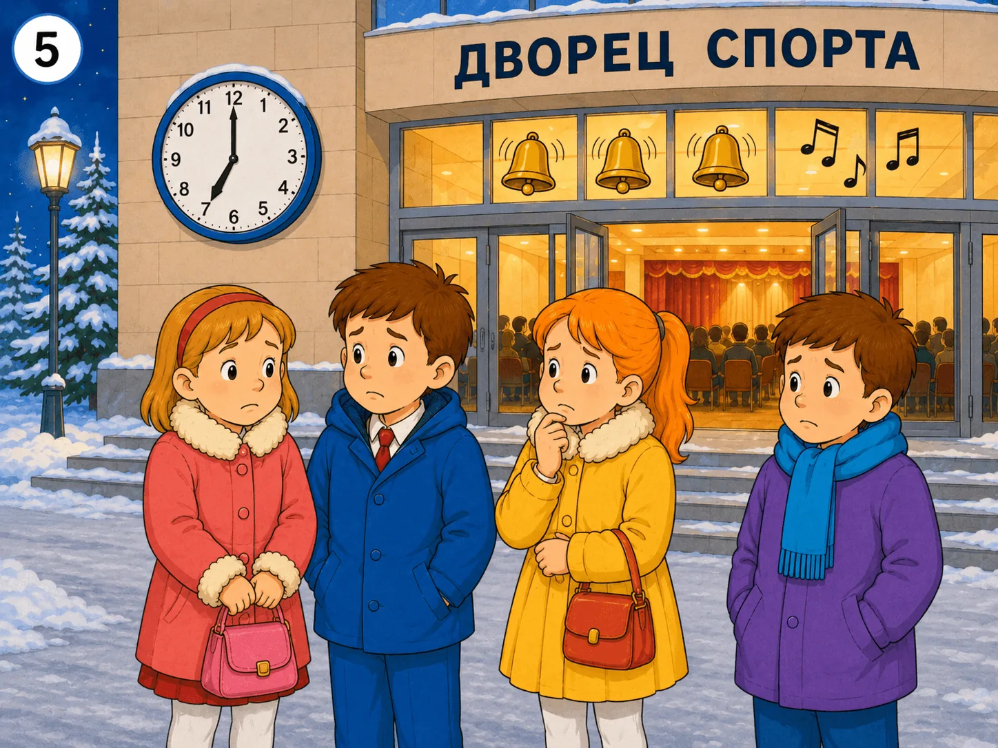Кадр 5. Третий звонок, представление началось, 7:00
